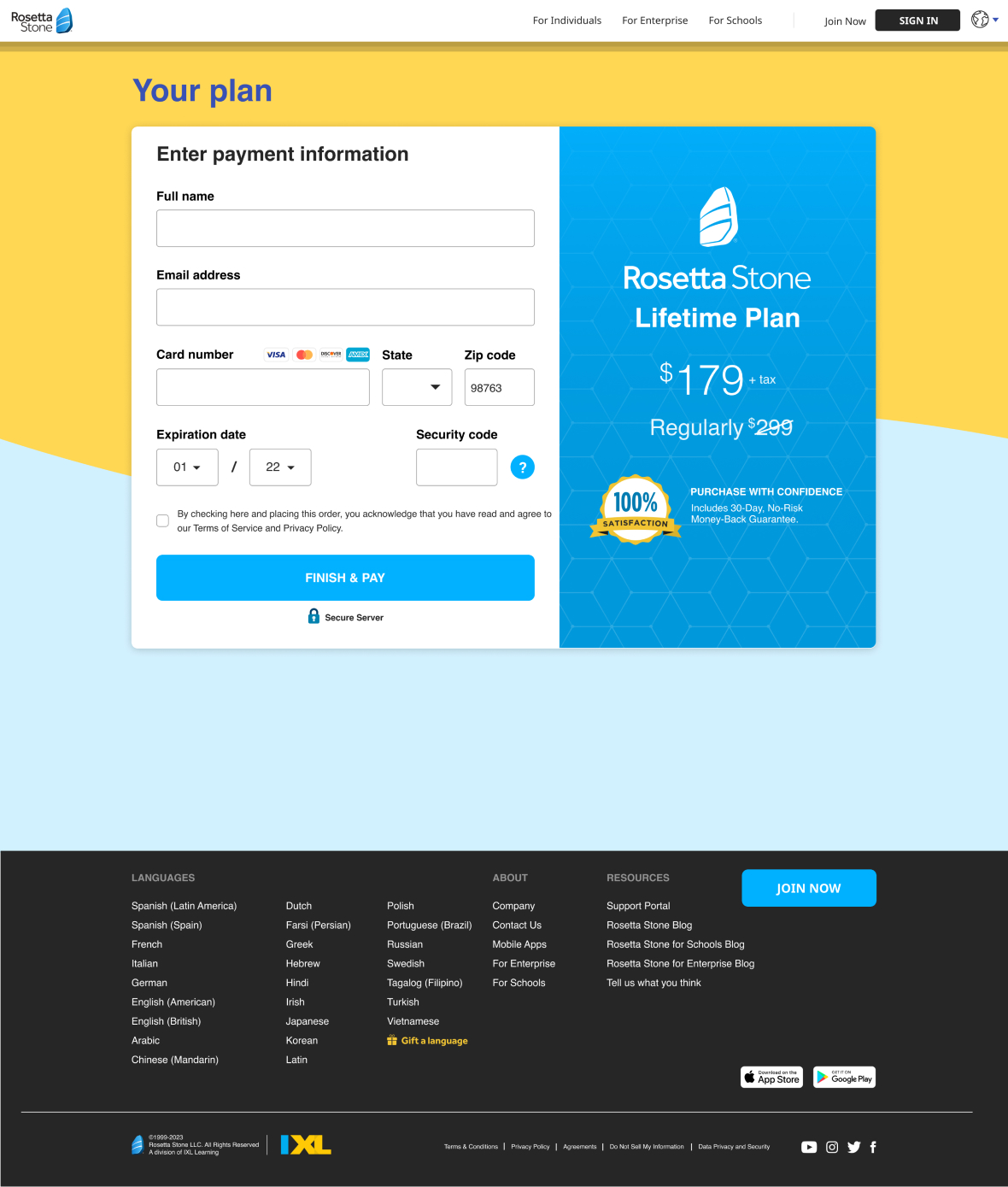 Rosetta Stone checkout page