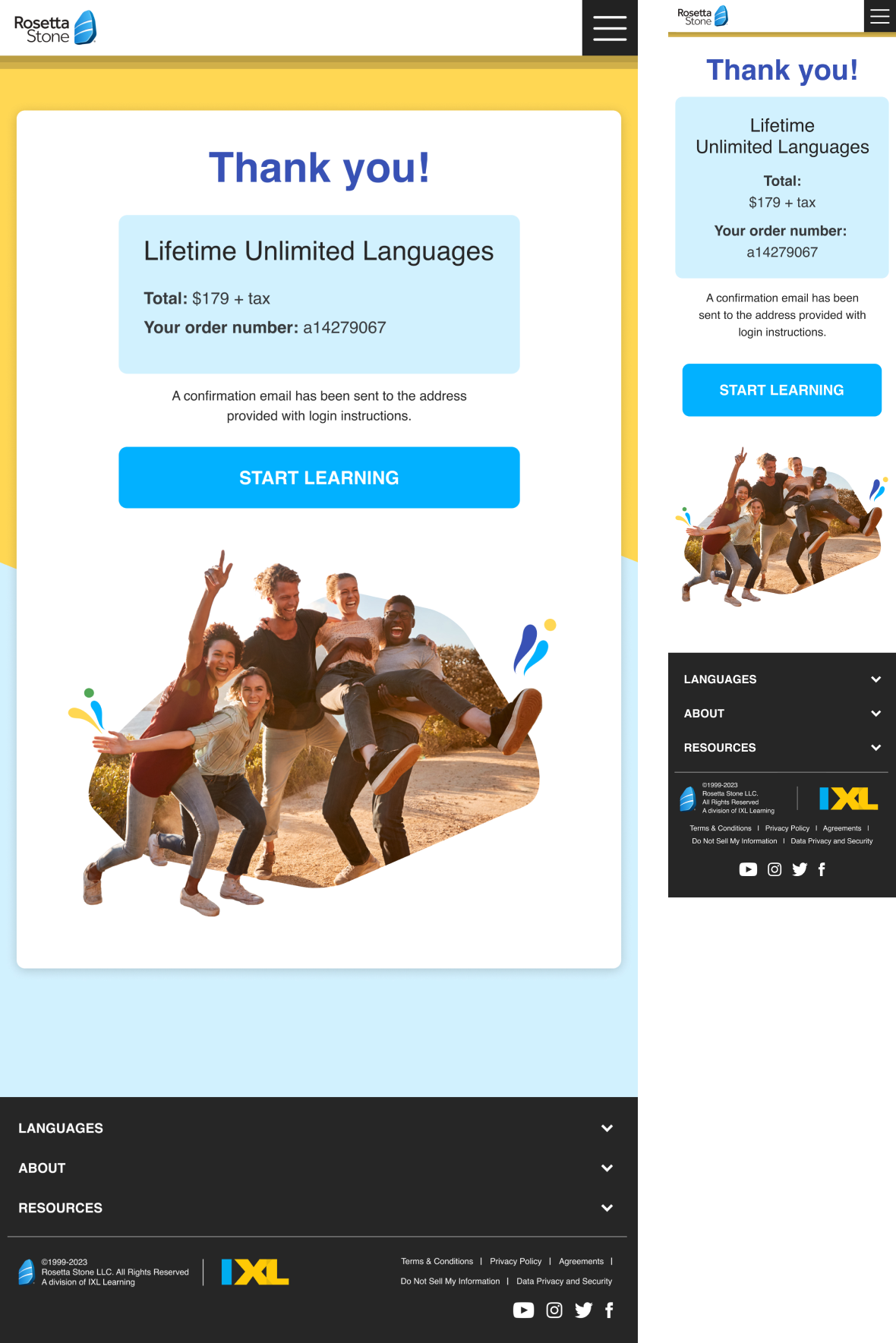 Rosetta Stone Purchase Confirmation - Mobile